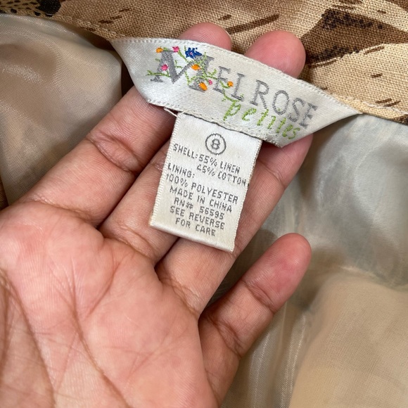 Vintage Melrose Linen One Button Open Front 3/4 Sleeve Brown Navy Floral Jacket - Picture 4 of 7